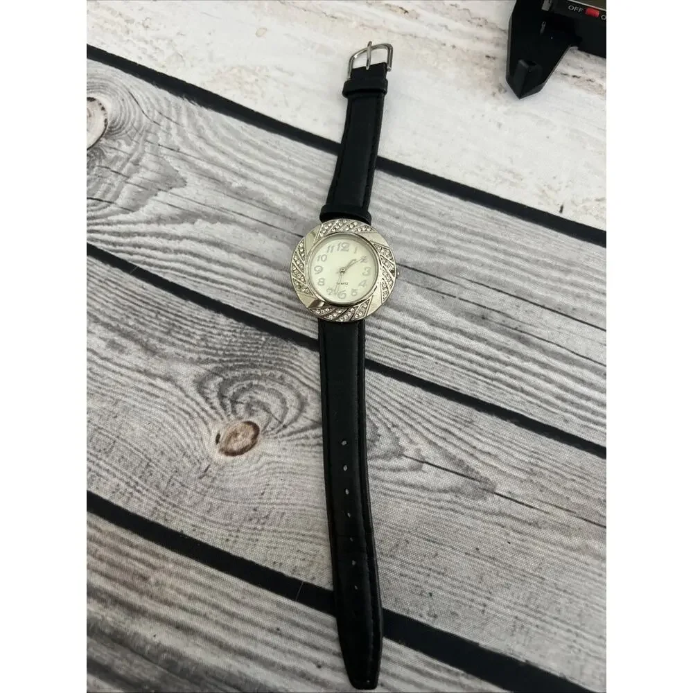 Silver Tone Black Band Women’s Quartz Watch
